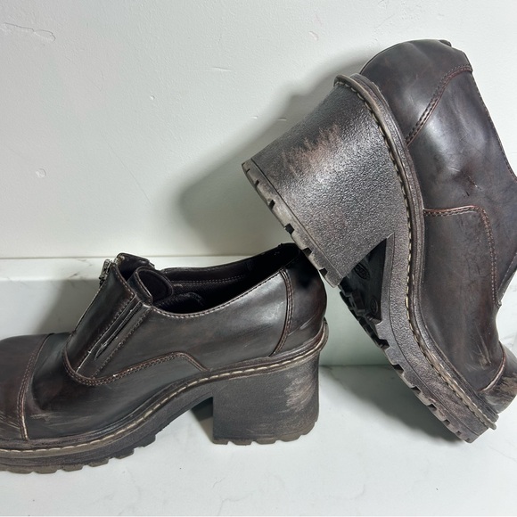 Vintage 90s Y2K Chunky Brown Platform Heels Clogs Womens Size 11 Lower East Side - Picture 5 of 7